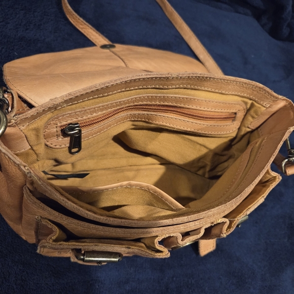 Genuine Leather Tan Leather Crossbody Bag - Picture 4 of 9